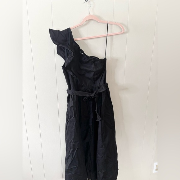 J Crew black one shoulder ruffle midi dress size 12 new - Picture 3 of 8